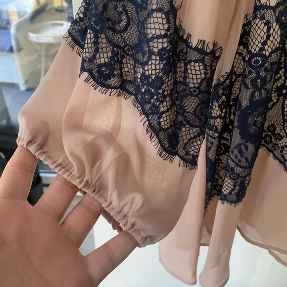 Bar lll nude/mauve sheer blouse with navy lace detail - Picture 2 of 4